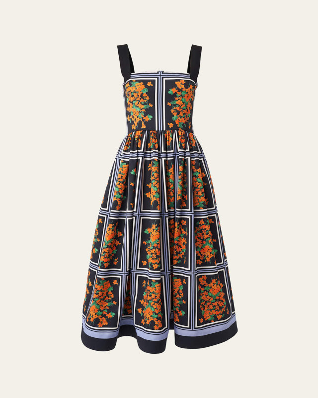 Square-Neck Sleeveless Fit-&-Flare Midi Dress